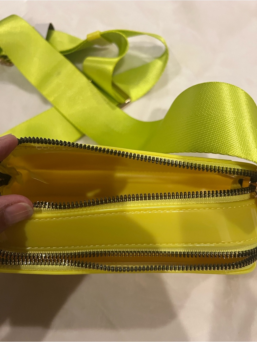 Caleesa Neon Yellow Patent Vegan Crossbody Bag - Picture 5 of 9
